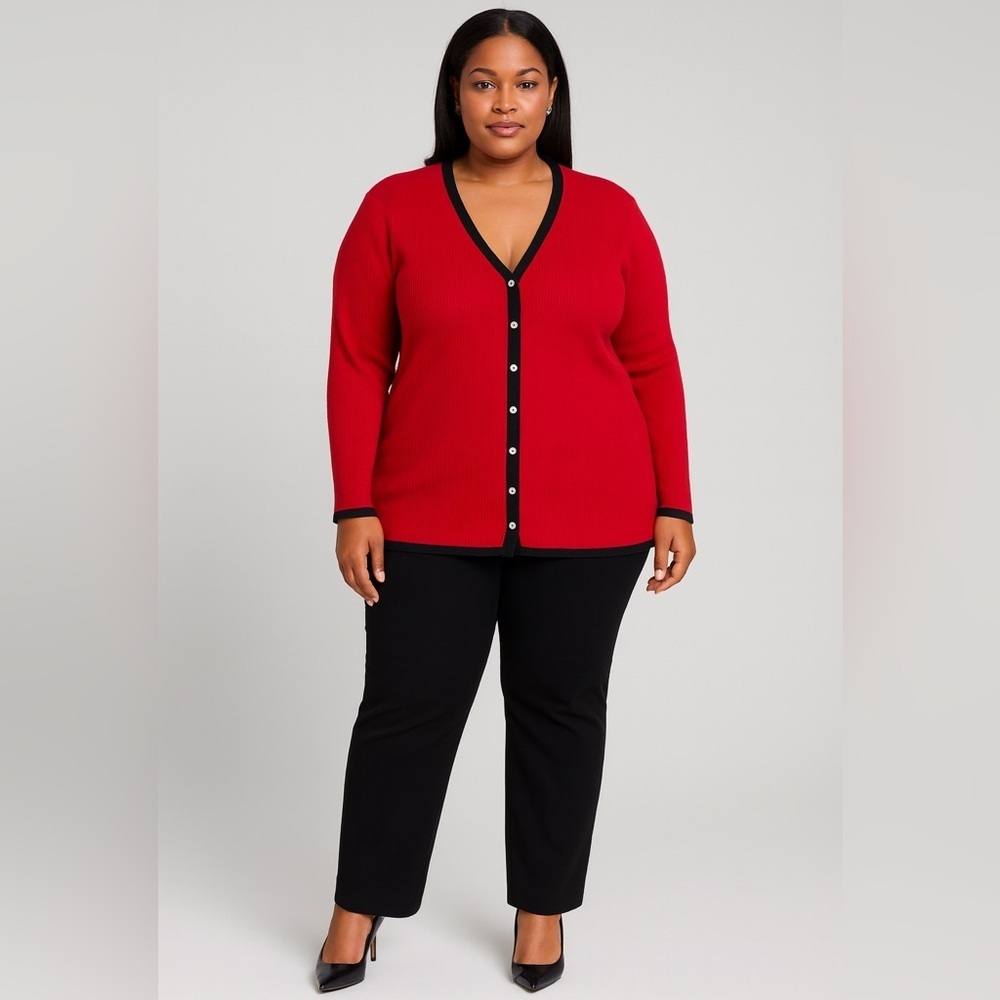 Casual Corner Annex Ribbed V Neck Red Cardigan XL - Picture 8 of 9